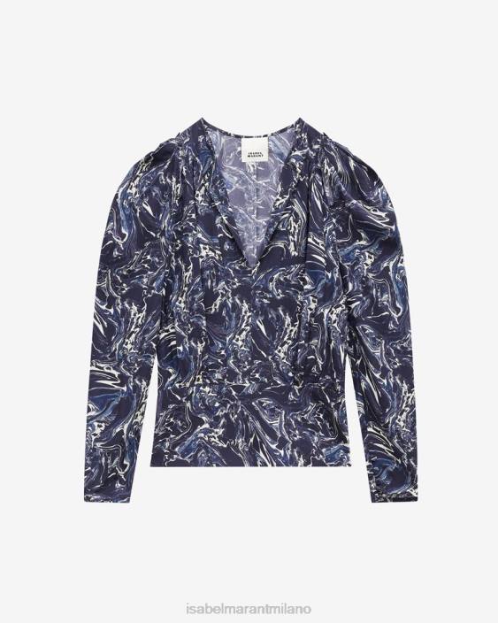 vestiario R88T164 Isabel Marant donne top in seta Zarga mezzanotte