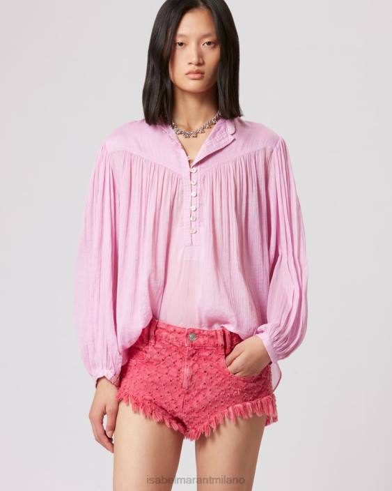 vestiario R88T216 Isabel Marant donne Top in cotone Kiledia rosa