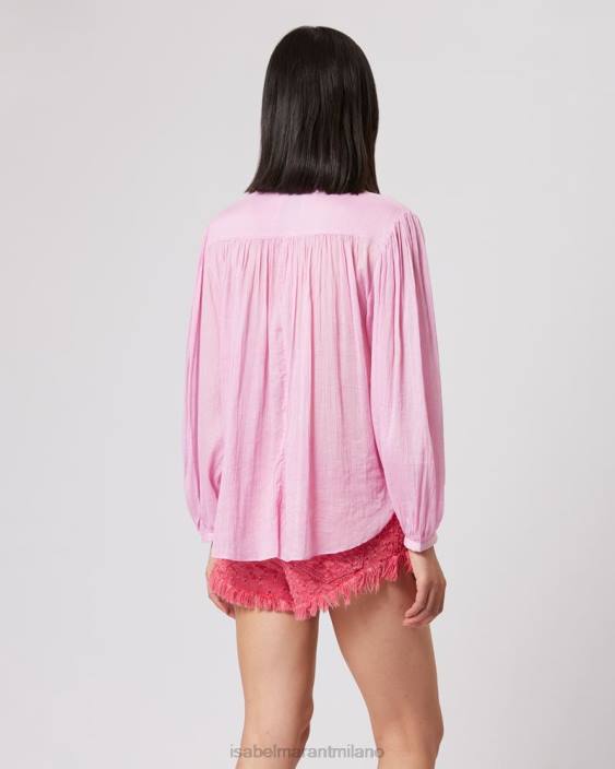 vestiario R88T216 Isabel Marant donne Top in cotone Kiledia rosa