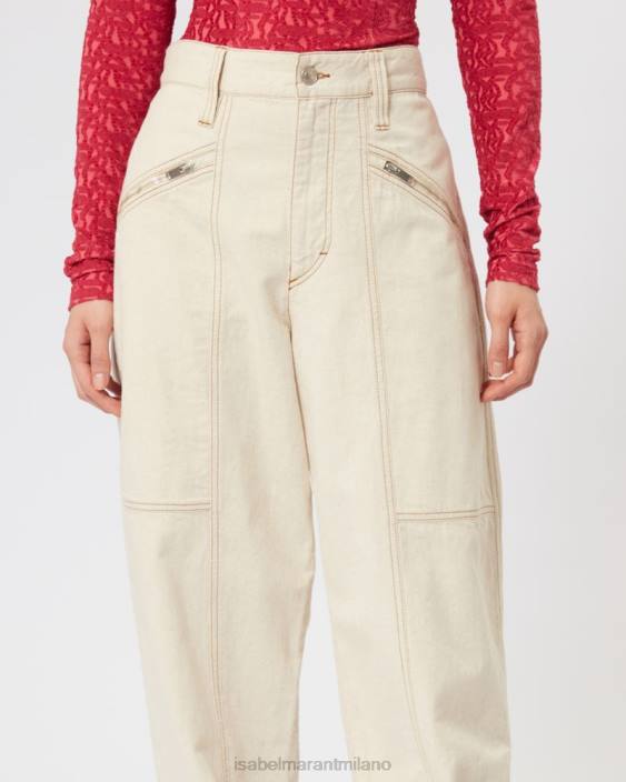 vestiario R88T238 Isabel Marant donne pantaloni in denim fantasia ecru