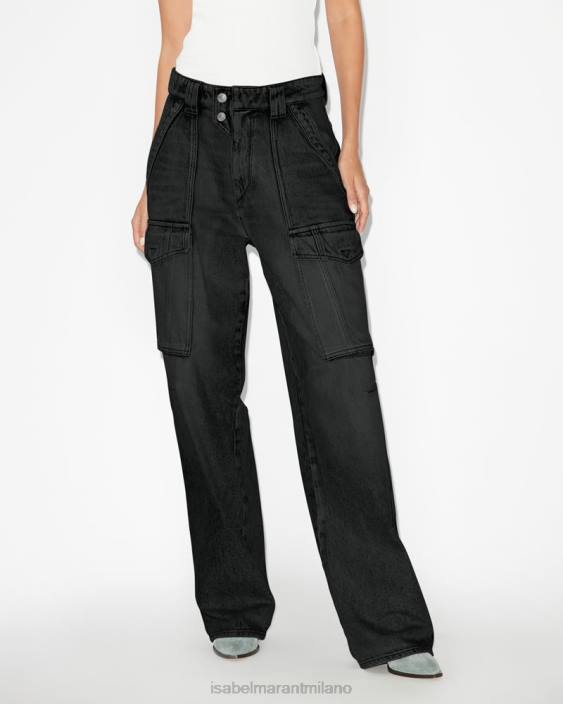 vestiario R88T676 Isabel Marant donne pantaloni heilani nero sbiadito