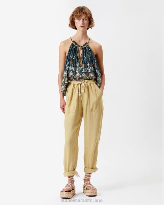 vestiario R88T679 Isabel Marant donne pantaloni bourette in seta viamao giallo