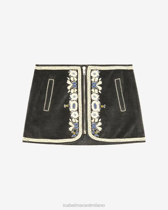 vestiario R88T107 Isabel Marant donne gonna di velluto bianco nero