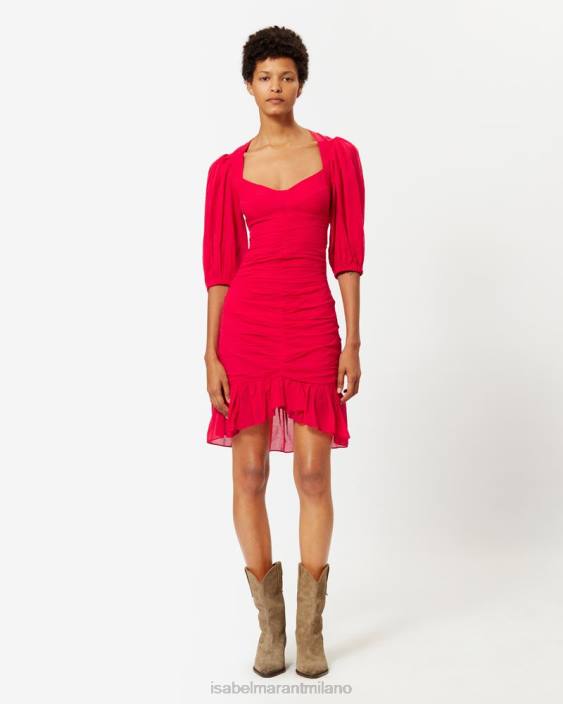 vestiario R88T624 Isabel Marant donne abito lunesa in cotone rosso papavero