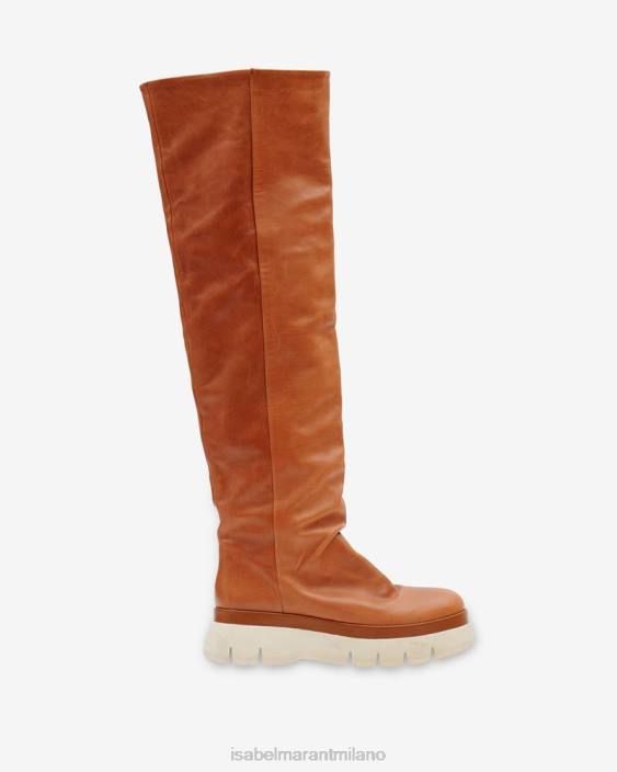 calzature R88T777 Isabel Marant unisex stivali alti in pelle malyx cognac