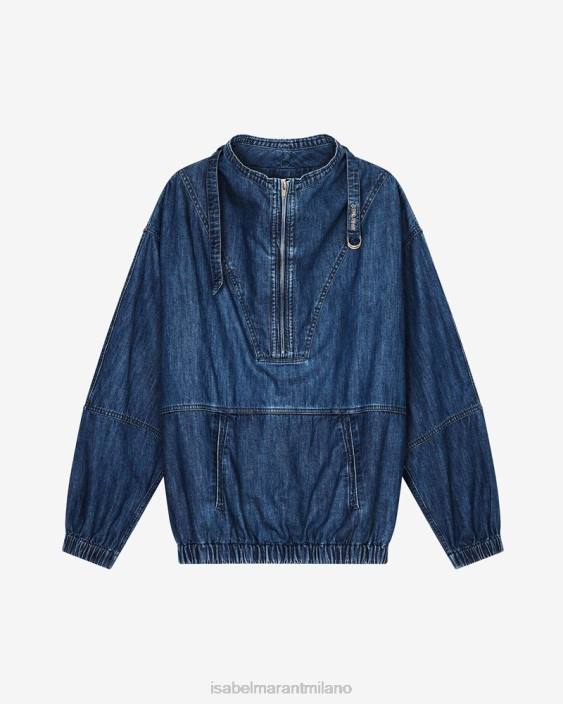 vestiario R88T1357 Isabel Marant uomini top in denim clodato blu